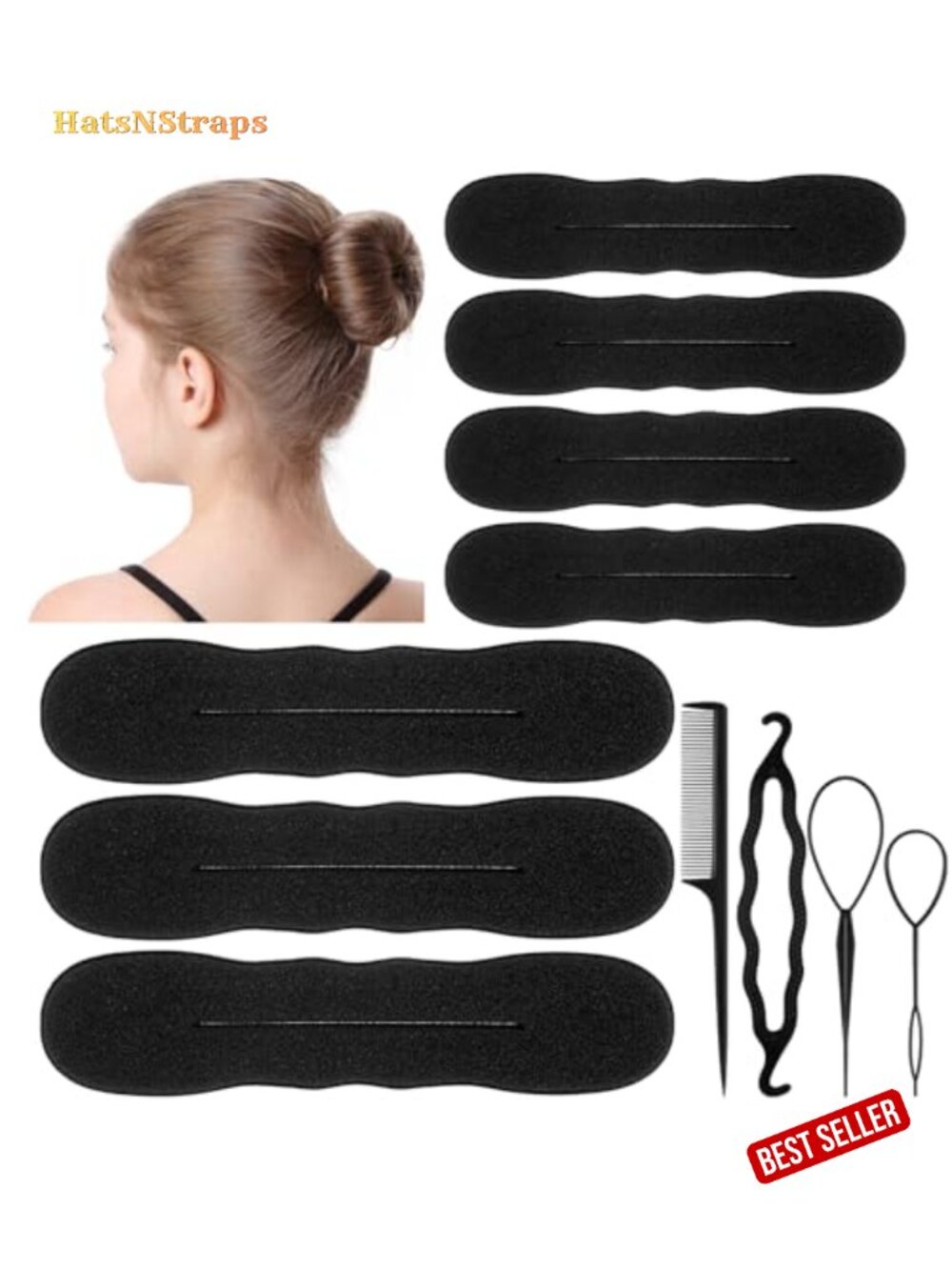 11Pc Foam Hair Bun Maker Kit Large Small Donut Shaper Twist Tool Comb Updo